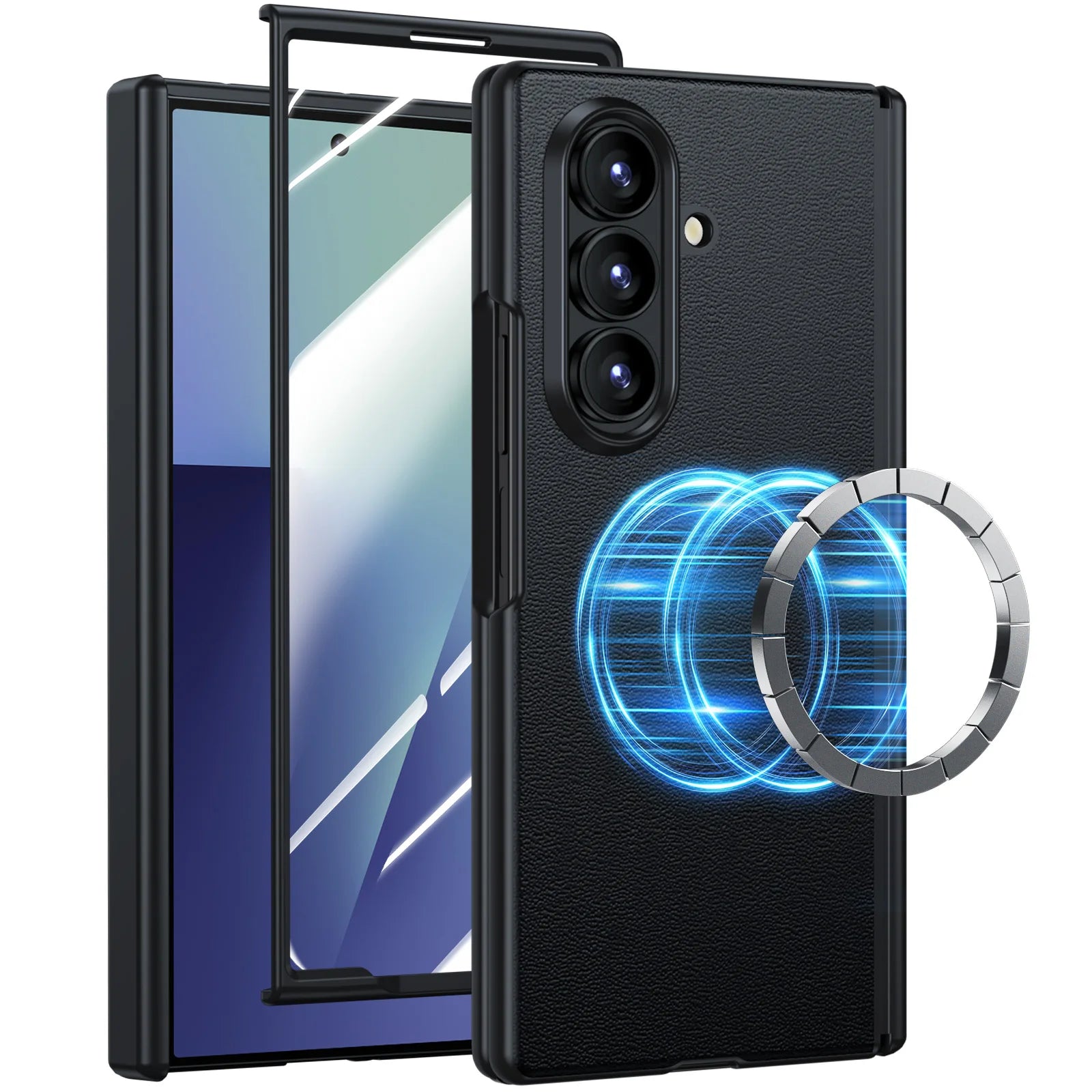 Samsung Galaxy Z Fold 7 Leather Case, Slim Magnetic Shock-Absorbing Cover Black Galaxy Z Fold7 Tidesmit