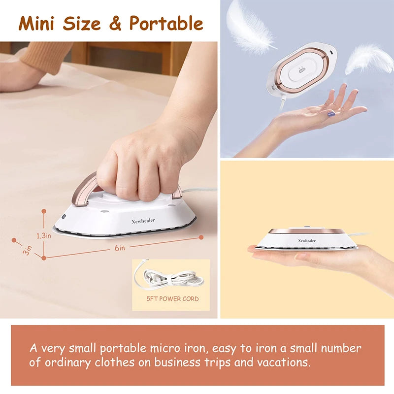 Tidesmit mini handheld travel iron featuring dual voltage 120V/220V, 30-second rapid heat, and compact dry design.