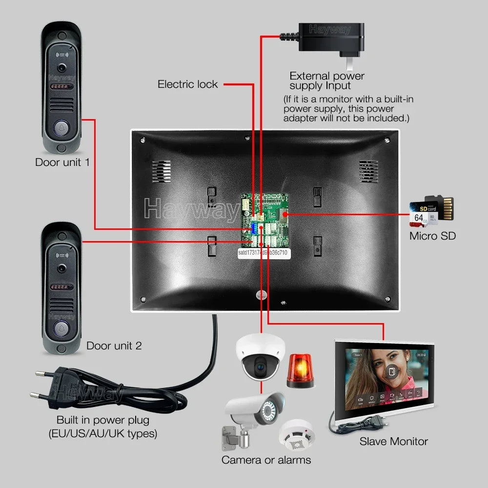 Tuya Wireless IPS 10 " touch screen 1080P camera video intercom kit, with mobile detection, ID access control unlocking,
