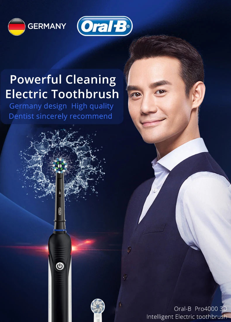 Oral B Pro 4000 Electric Toothbrush Rechargeable 3D Visible Pressure Sensor 4 Modes Sonic Tooth Brush for Adults Oral Cleaning