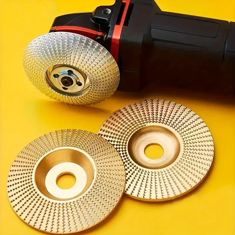 5-Piece Wood Carving Disc Set, Compatible with 100-Type Angle Grinder, Wooden Grinding Wheel Discs, 3 Grinding Discs + 2 Angle Grinder Pressure Plates, Tool Accessories