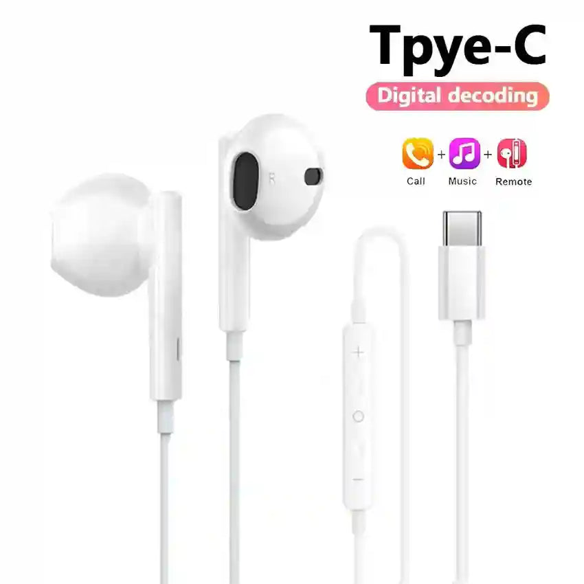 USB C Wired Headphones with Mic - Noise Canceling Stereo Earbuds type c2 headset Tidesmit