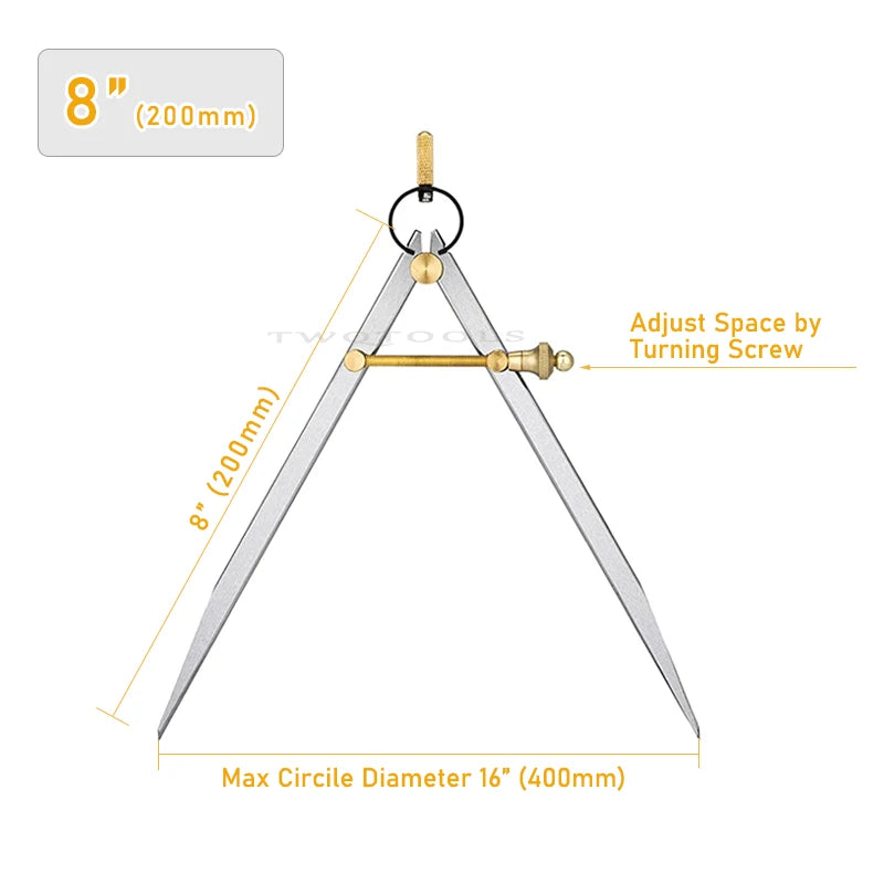 8 Inch Adjustable Divider Leather Compass Lockable Metal Spring Caliper Gauge Woodworking Metalworking Machinist Marking Scribe
