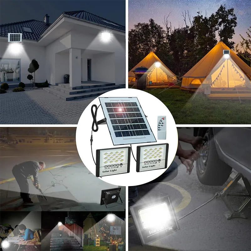 144LED Solar Light High bright 2 Head Flood Light Waterproof IP67 Outdoor Garden Wall Light With Aluminum Solar Panel For Garden