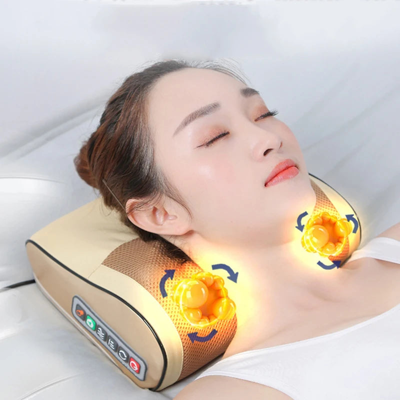 Electric Massager with Infrared Heat Deep Tissue Pillow - EU Plug Beige Massage Cushion Tidesmit