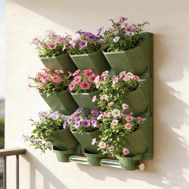 Outdoor Multi-layer Planting Trough Vertical Garden Plant Wall Plastic Planter Modular Planting Box Fence Hanging Flower Pot