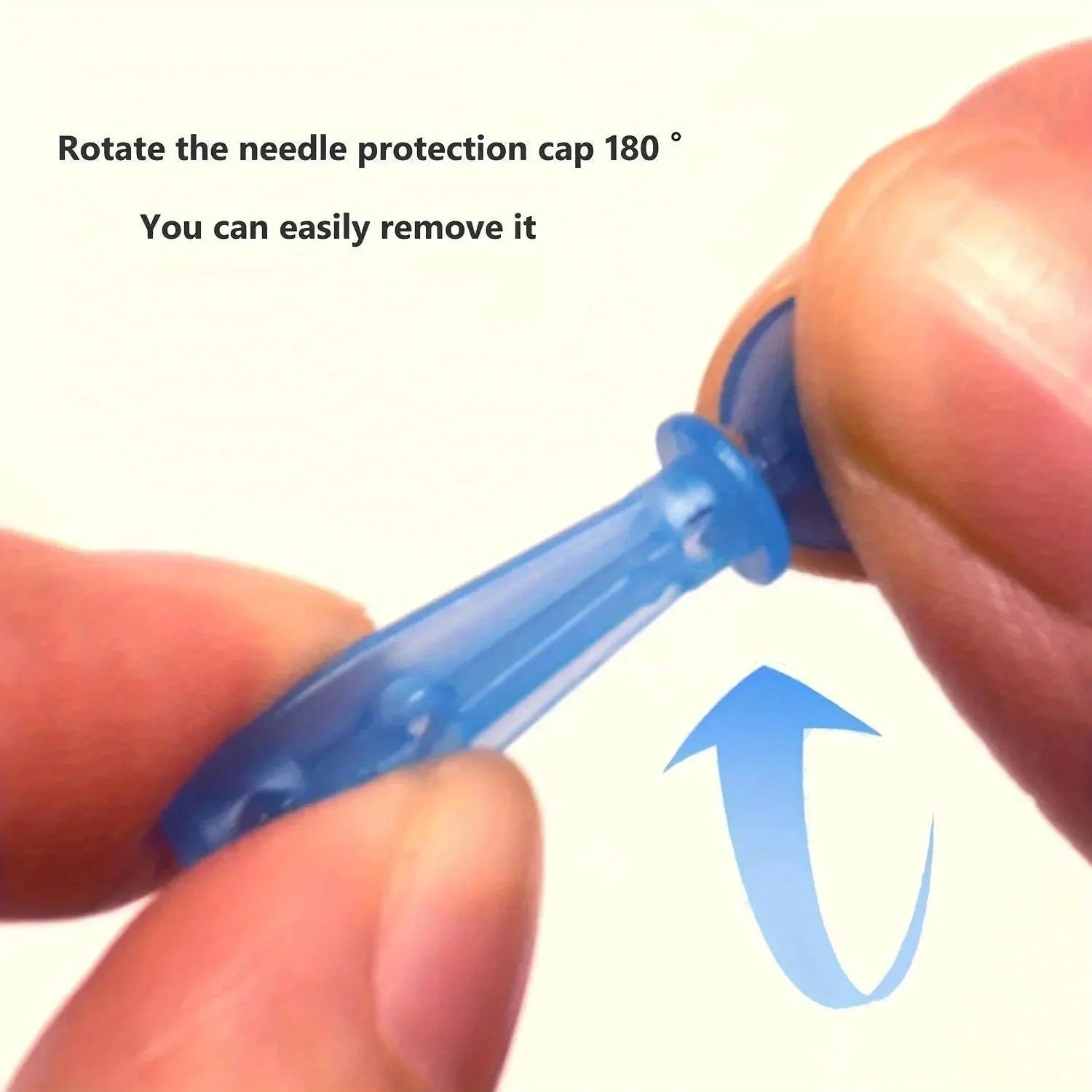 Hands rotating the blue plastic cap off a disposable stainless steel acne needle tool.