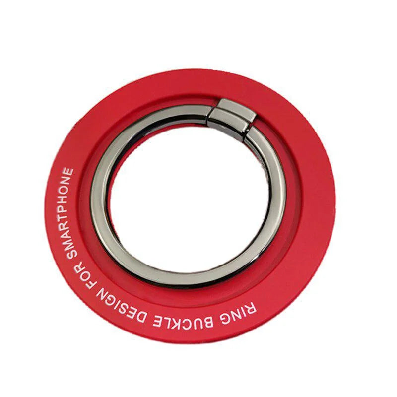 Tidesmit red circular magnetic phone ring holder with a metallic silver fold-out finger loop for smartphone support.