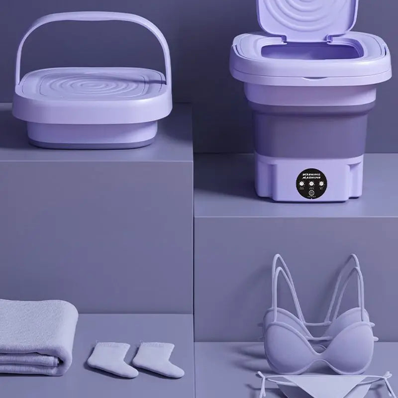 Tidesmit 8L foldable portable washing machine showing retractable design and spin dry features for delicate laundry.