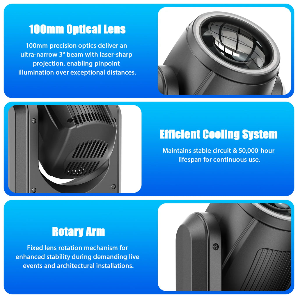 150W LED Moving Head Light RGB Beam Effect Lights DMX512 Stage Lighting Projector for Live Show Concert Bar Club Theater Wedding