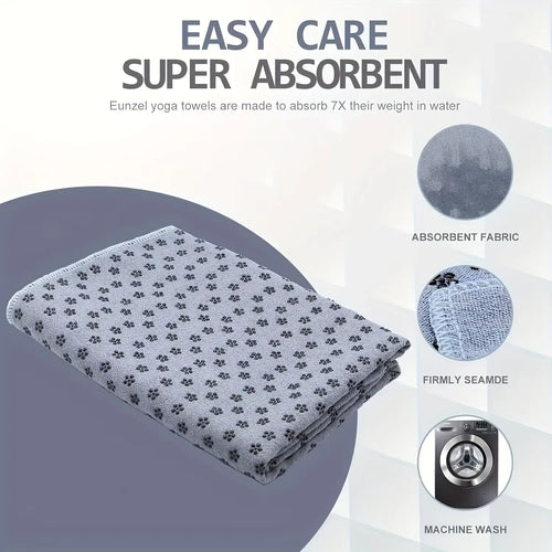 Non-slip hot yoga towel for smart yoga mats, folded side angle view showing absorbent fabric and durable seams.