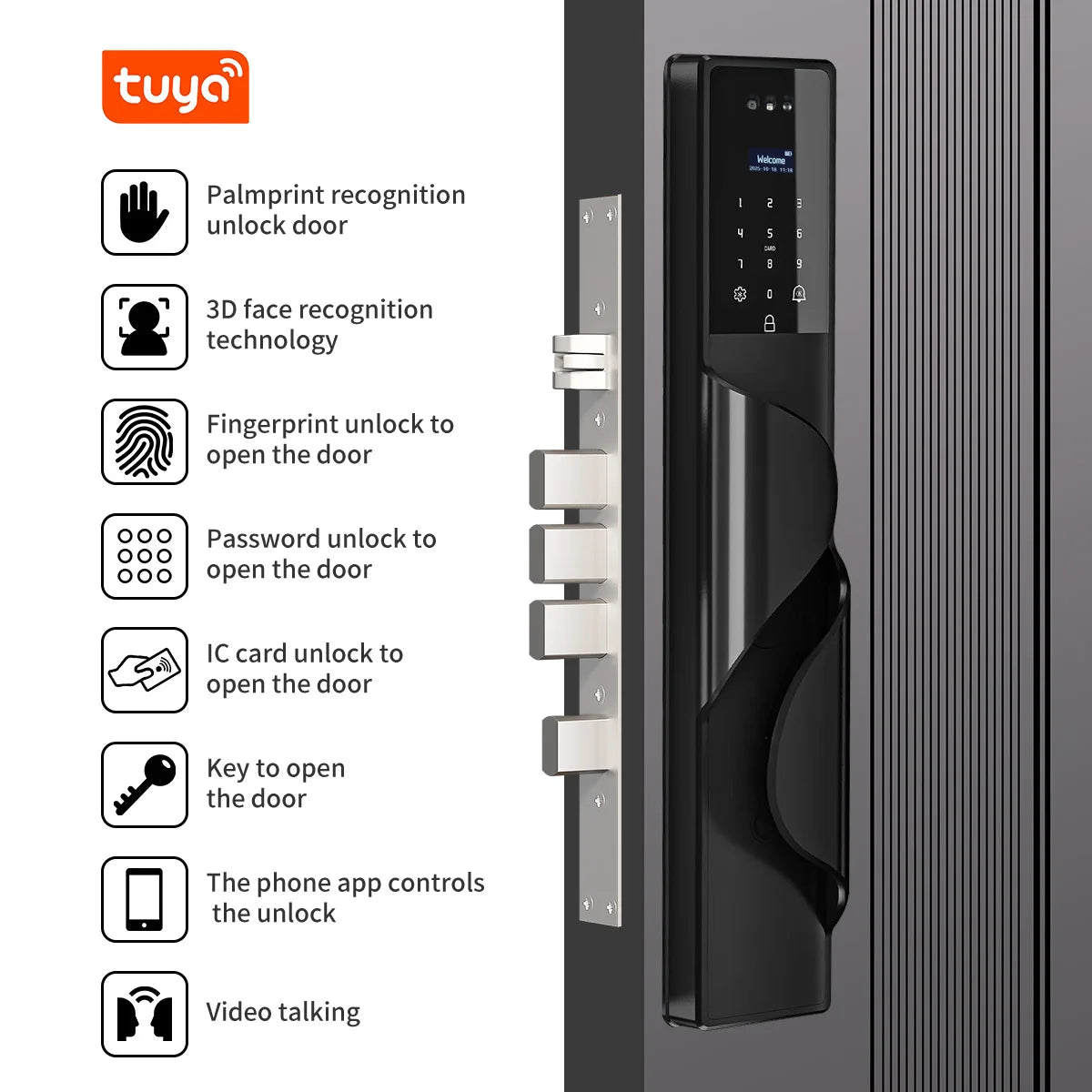 Waterproof Smart Door Lock with Camera Video Monitoring Intercom Palm Vein 3D Face Recognition Tuya Electric Door Lock