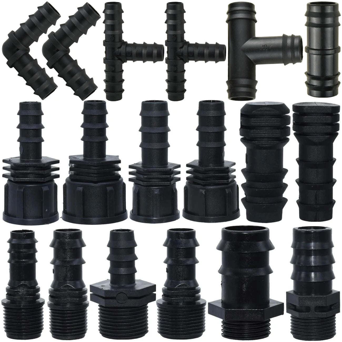 1/2" 3/4" Male Female Thread Connector To Barb 16mm 20mm 25mm PE Hose Adapter Tee Elbow Garden Irrigation Drip Watering System