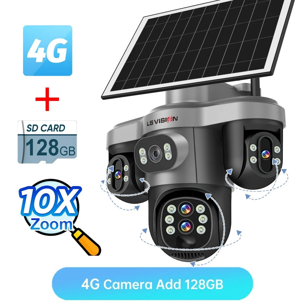 LS VISION solar PTZ security camera, 4G with 128GB SD card