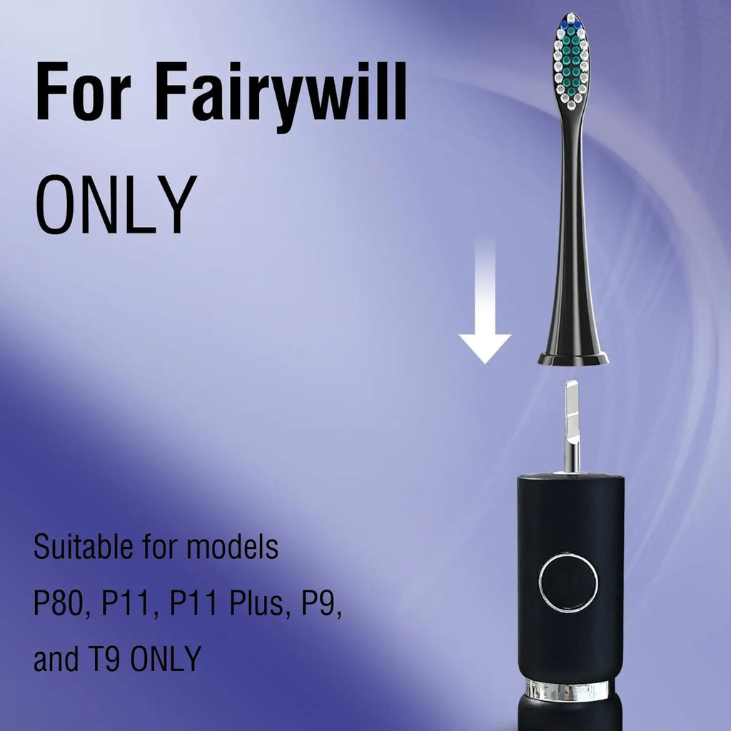 4Pcs Replacement Toothbrush Heads Compatible with Fairywill Electric Toothbrushes Only Fit Model P80 P11 P9 and T9 ,Black,white