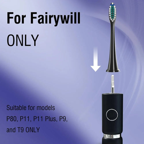 4Pcs replacement heads for AI electric toothbrushes, black, compatible with Fairywill P80, P11, P9, and T9 models.
