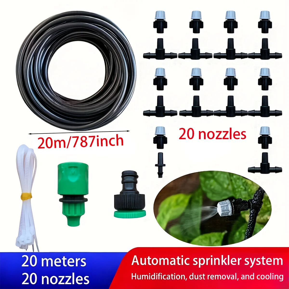 20-Meter Automatic Spray Cooling System Kit, Outdoor Patio/Garden Spraying System, DIY Micro-Irrigation Kit