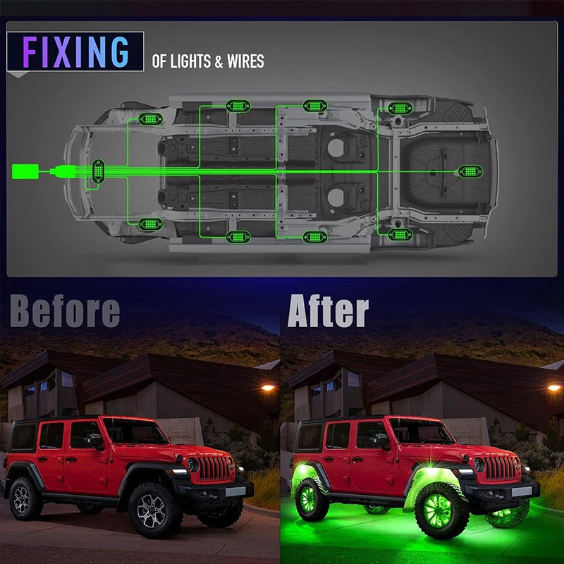 LED Rock Lights for Trucks | 4-12 Pod RGB App-Controlled Underglow Kit Tidesmit