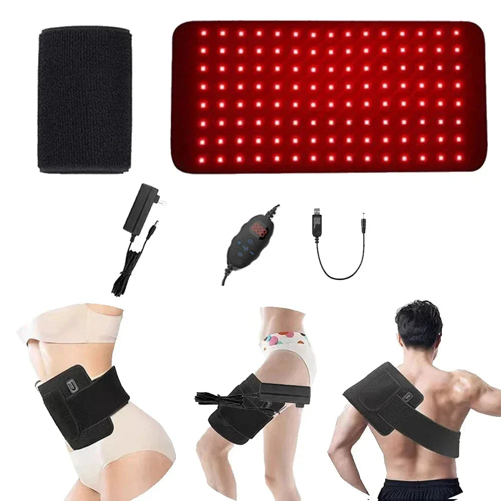 Red light therapy belt with 660nm and 850nm LED infrared light pad for pain relief, slimming, and joint recovery.