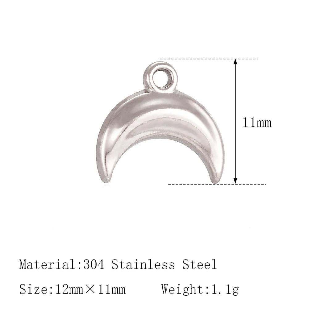 Silver moon pendant charm for pet collars or jewelry, 11mm 304 stainless steel, perfect for DIY pet accessories.