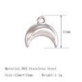 Silver moon pendant charm for pet collars or jewelry, 11mm 304 stainless steel, perfect for DIY pet accessories.