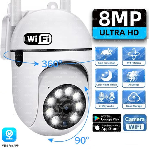 Wireless WiFi dome security camera with 360° viewing and night vision IR lens array