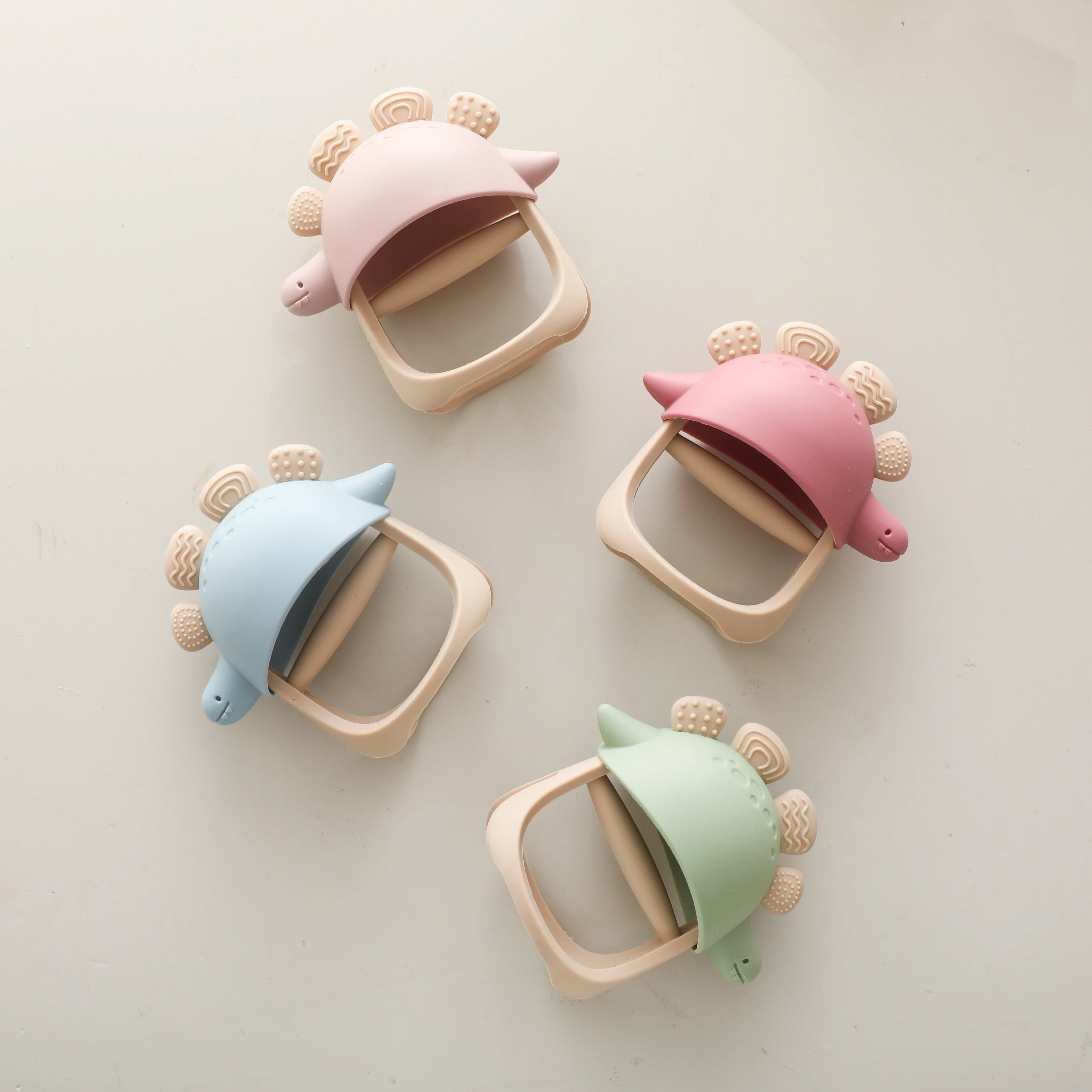 Baby Silicone Teether Toys,Perfect for Teething Toys 0-3-6 Months and Shower Gifts, BPA-Free, Ergonomic Dinosaur Wood Design.