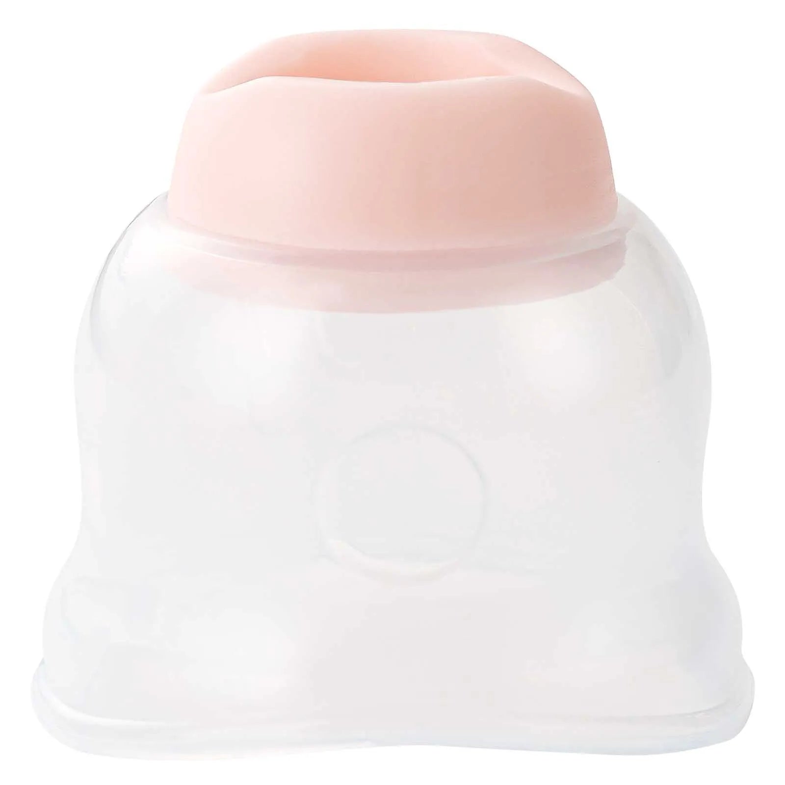 Reusable clear silicone eye drop guide helper with pink cup for precise, easy eye drop application on medicine bottles.