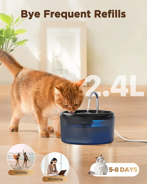 Automatic Water Fountain: 2.4L Pet Water Fountain, Cat Water Fountain for Cats Indoor, Silent Water Bowls for Small Animal