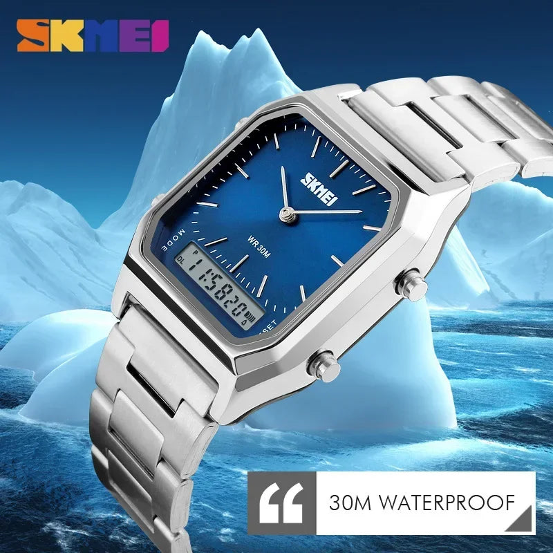 SKMEI 1220 Digital Quartz Watch for Men Sports Chronograph Waterproof Stainless Steel Shockproof Mens Wristwatches Reloj Hombre