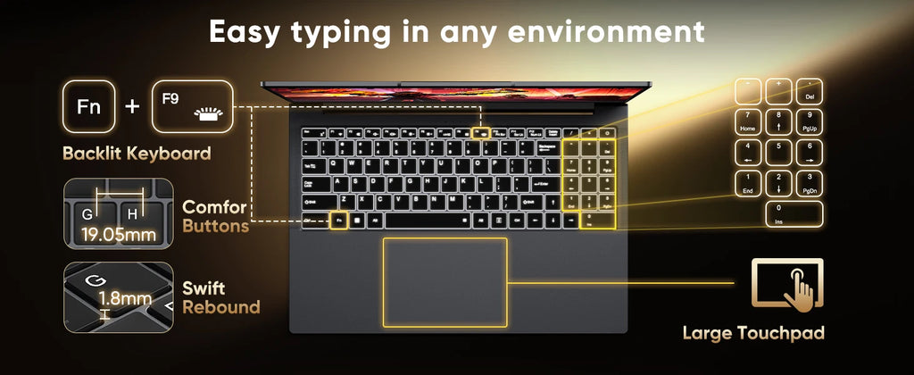 16" Laptop Computer Intel Core i5 Processor Win11 Pro Laptop 16GB RAM 512GB SSD 1920 x 1200 16:10 Display  with Backlit Keyboard