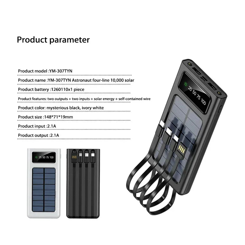 Portable Charger 200000mAh Power Bank with 4 Built-in Cables - Tidesmit Tidesmit