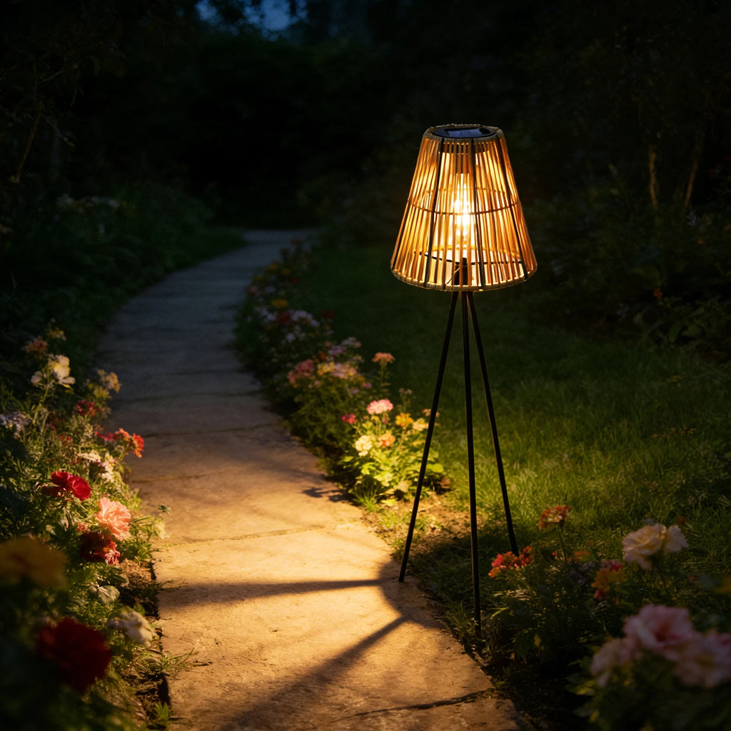 A Handmade Rattan Solar-Powered Floor Lamp, No Need for Electricity, for Outdoor Patio, Garden Decoration, Path Decoration, and Holiday Atmosphere Setup