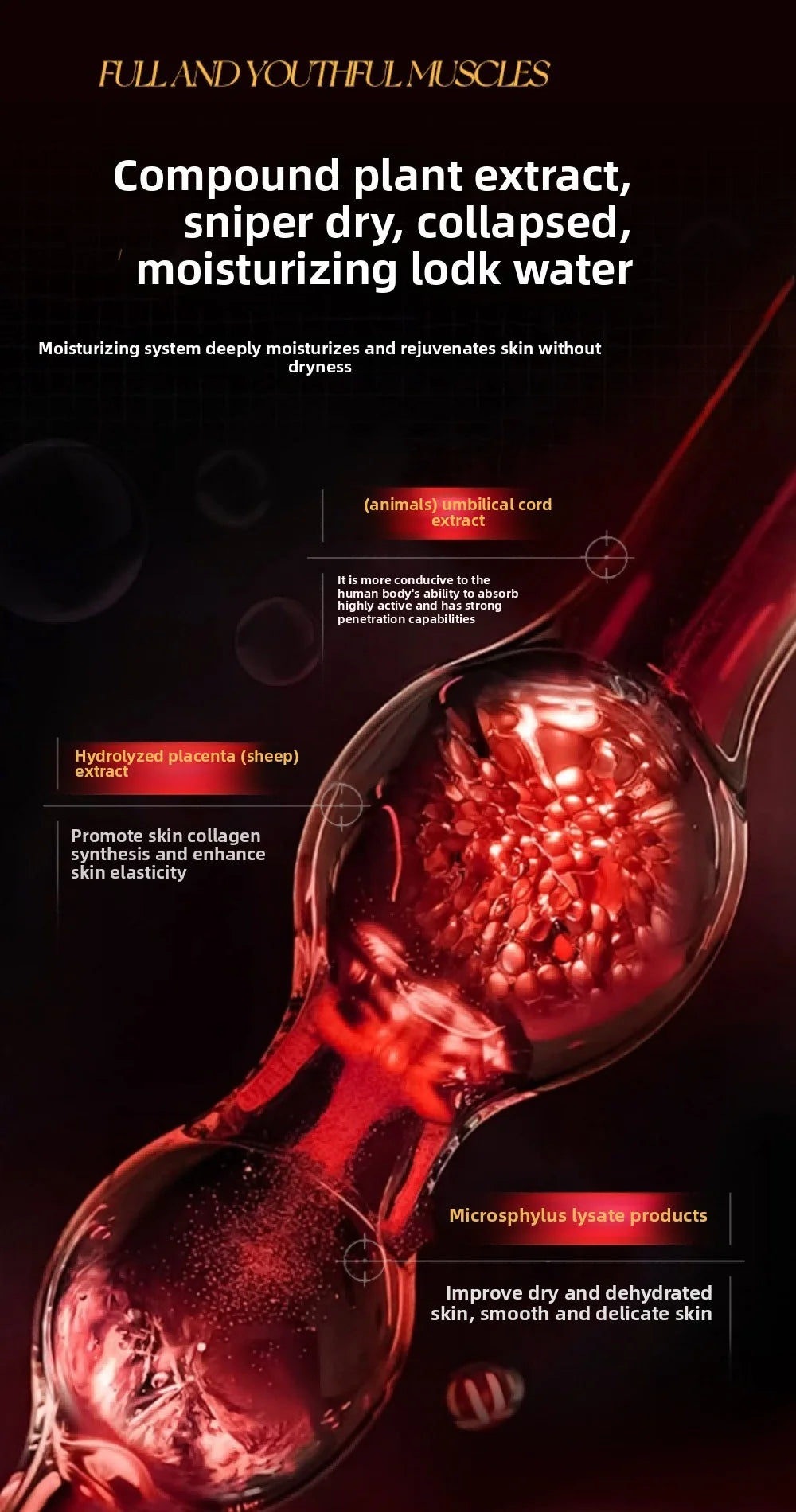 30ml Umbilical Cord Blood & Sheep Placenta Serum for deep skin moisturizing, rejuvenation, and anti-aging elasticity.