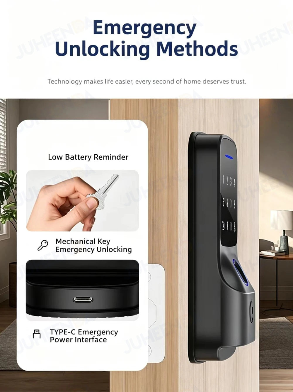 Tuya BLE WiFi Smart Door Lock Fingerprint Password RFID Card Key Unlock APP Control Electronic Deadbolt Lock for Home Office