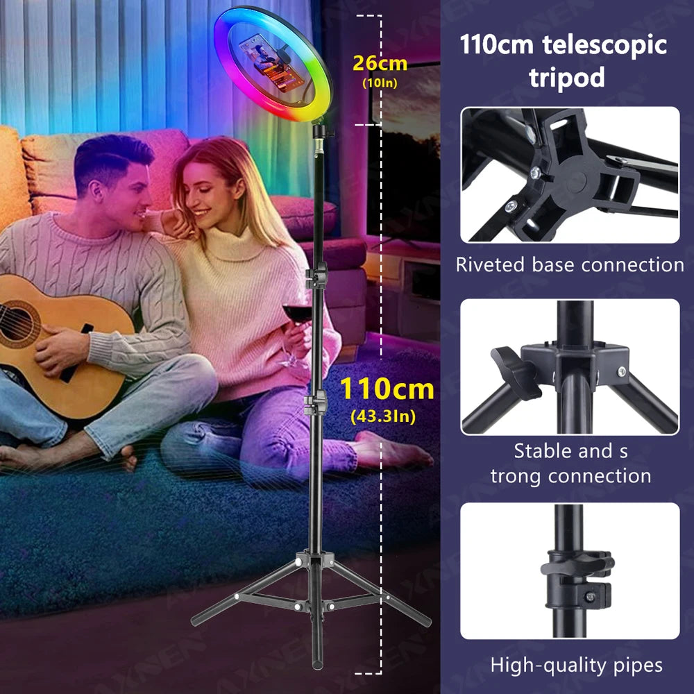 26cm RGB LED Ring Light with Phone Holder and Remote Control Tidesmit