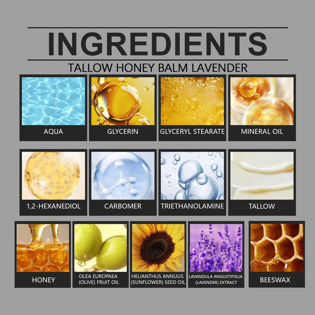 Tallow Honey Balm Grass-Fed Beef Tallow Raw Honey Moisturizing Skin Balm 3 Scents Citrus Lavender Unscented Face Body Care