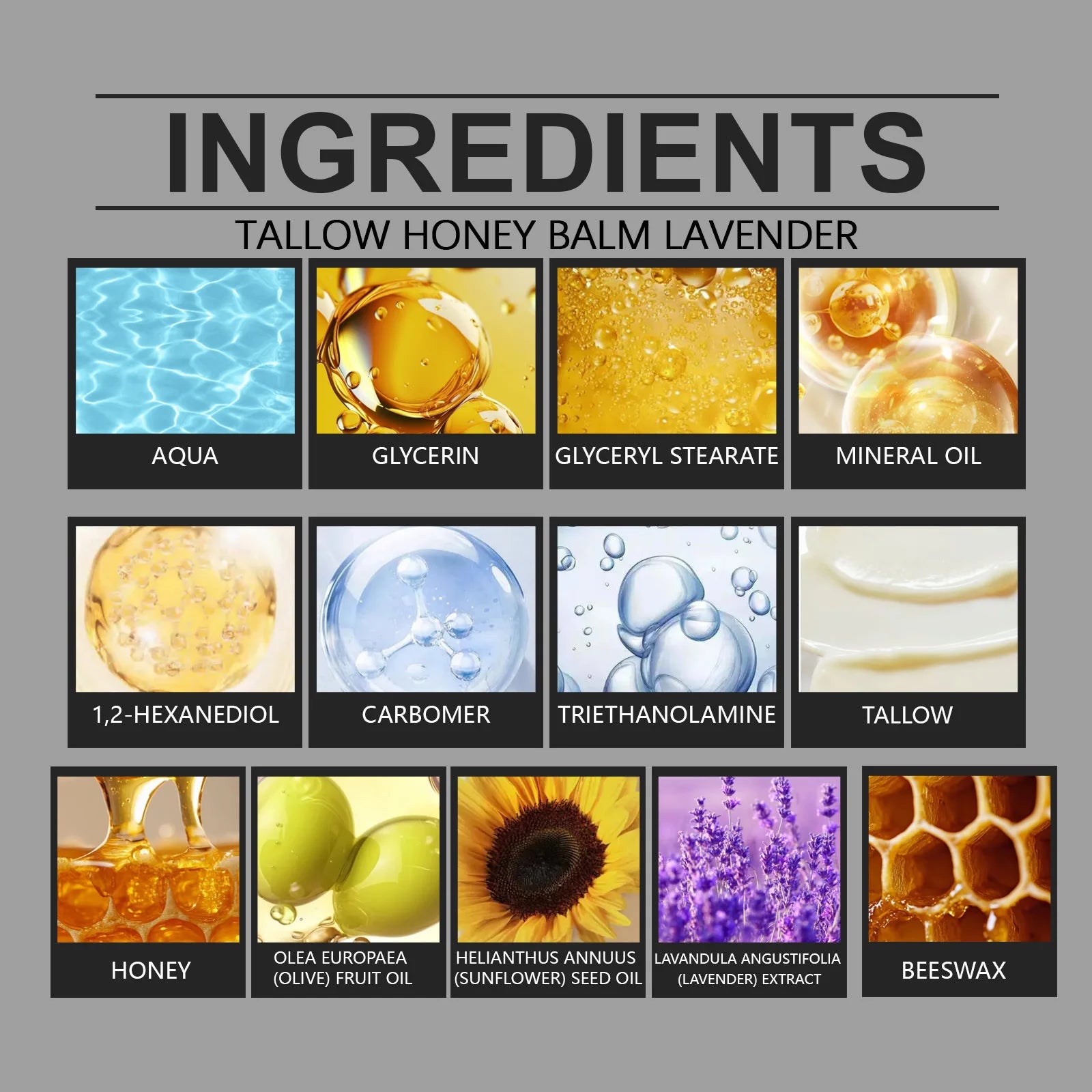 Tallow Honey Balm Grass-Fed Beef Tallow Raw Honey Moisturizing Skin Balm 3 Scents Citrus Lavender Unscented Face Body Care