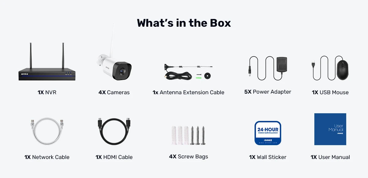 Annke WAS500 5MP Wireless CCTV System 4k16CH NVR with 4/6/8 5MP WiFi Camera Kit Two Way Audio 3.6MM WiFi Surveillance Camera