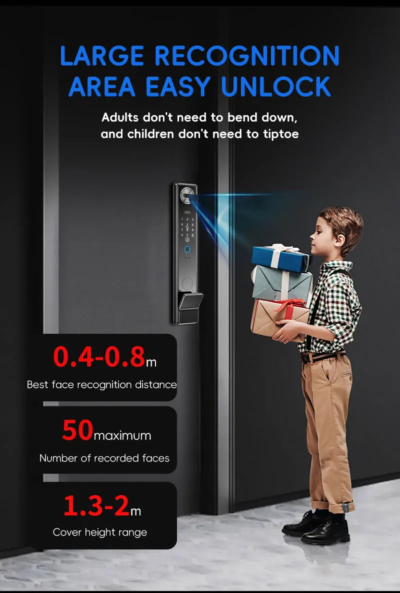 SANKESONG Smart Lock Real Time Intercom Wifi Camera Fingerprint Intelligent Palm Vein 3D Face Recognition Door Lock  DualBattery