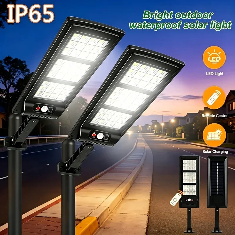 Super Bright Solar Street Light with 888 LEDs, 3000mAh Outdoor Garden Light, Perfect for Commercial Parking Lots, School Basketball Courts, And Streets, Easy to Install, Includes A Remote-controlled Solar Wall Light