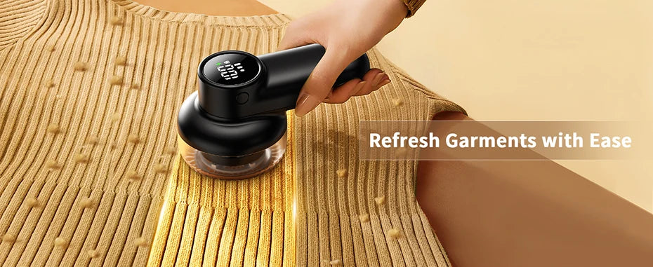 Tidesmit coldSky electric lint remover showing intelligent digital display and rechargeable battery status
