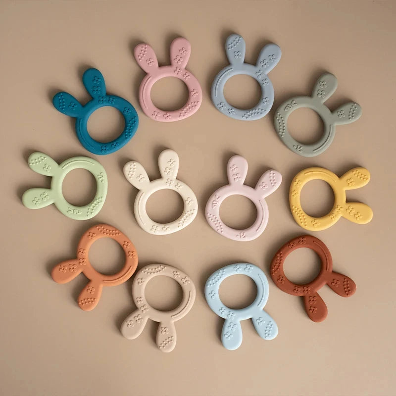Cartoon Rabbit Baby Soft Silicone Teether Ring BPA Free Newborn Chewing Sensory Toy Food Grade Toddler Teething Toys Baby Stuff