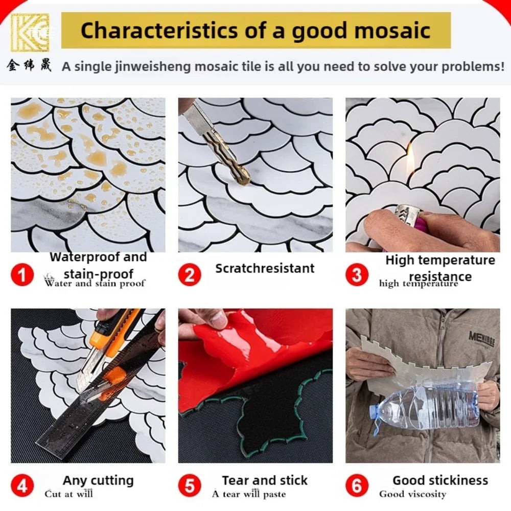 268x275mm Self-Adhesive Aluminum-Plastic Mosaic Wall Sticker Auspicious Cloud for Living Room Kitchen Bathroom DIY Waterproof