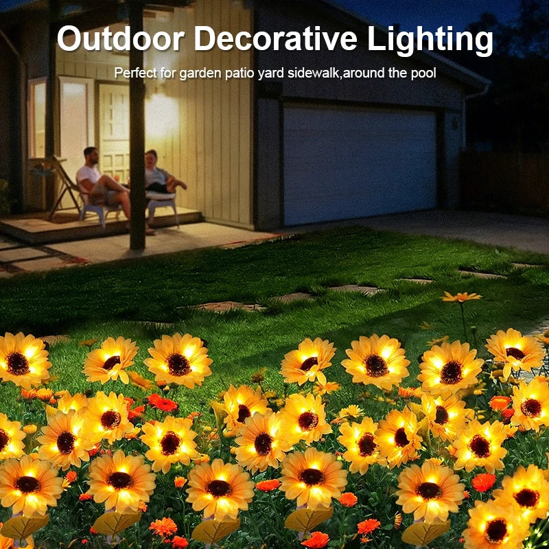 2/4 PCS Solar Powered Sunflower Light 3 Head Outdoor Waterproof LED Ground Insert Lawn Lamp For Garden Lawn Courtyard Decoration