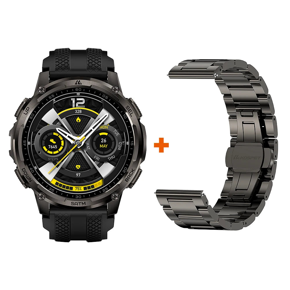 KOSPET TANK T4C Smart & Rugged Watch for Men Military-Grade Body with GPS Health Tracking & On-Wrist Flashlight 5ATM Waterproof
