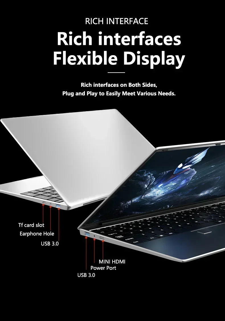 15.6 Inch Ultra Slim Windows 11 Laptop Computer 32GB RAM 512GB 1TB SSD Intel i9 9900 Notebook Gamer 1920x1080 Office PC Max Pro