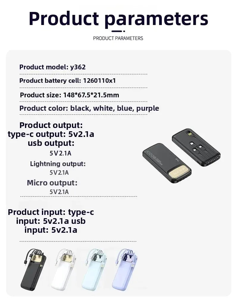 Portable Charger 10000mAh with Integrated USB-C Cable | Tidesmit Tidesmit