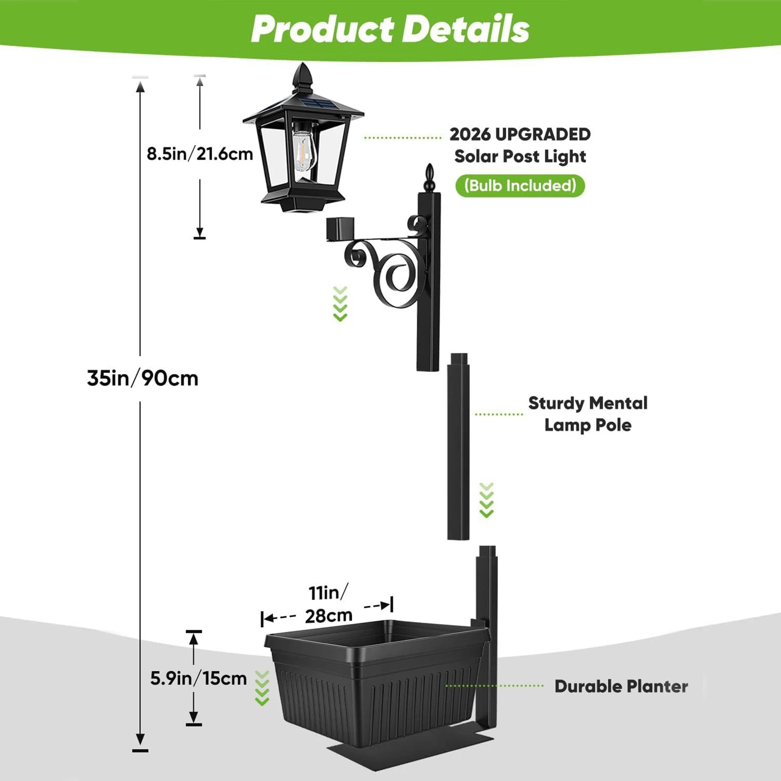 2 In 1 Outdoor Flower Pots Light with Planter Freestanding Planters Lamp Decorative Solar Lamp for Outside/Front Door/Yard/Lawn