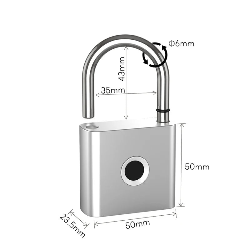 Tuya Fingerprint Padlock Bluetooth Smart Home Door Lock 20 Groups Fingerprint Safe Backup Key USB Charging For Home House Garage